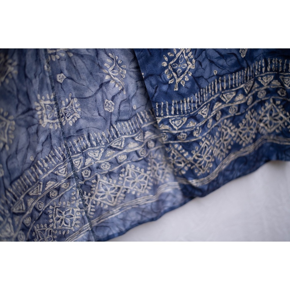 Vtg Express Wrap Skirt M Blue Batik Rayon Maxi Resort Coastal Boho Beach USA Y2K - Picture 5 of 10